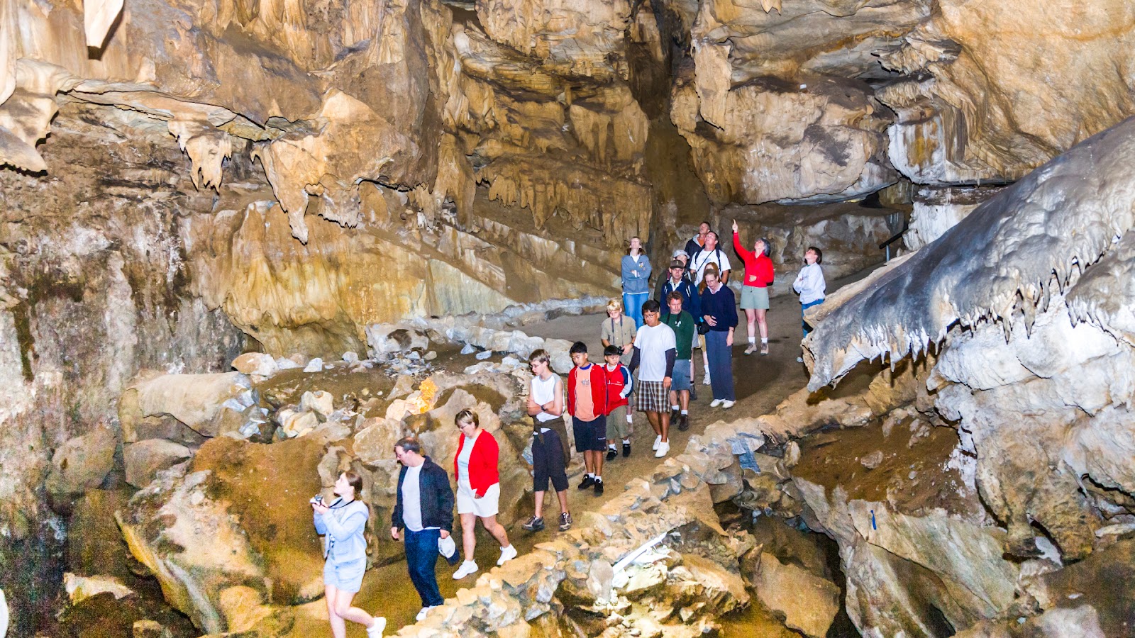 Tourists in a cave